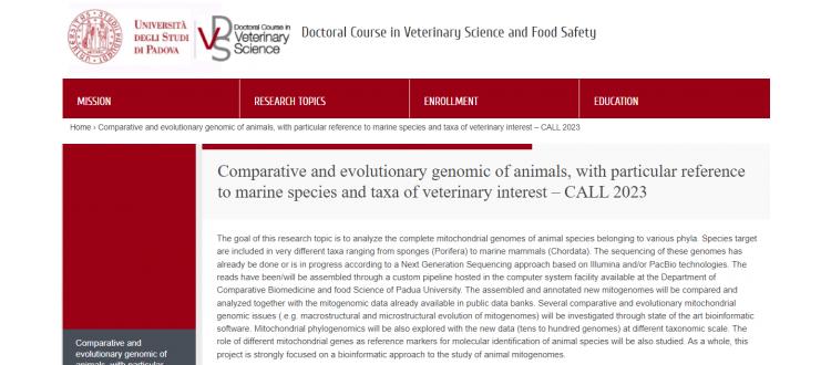 Comparative and evolutionary genomic of animals, with particular reference to marine species and taxa of veterinary interest 